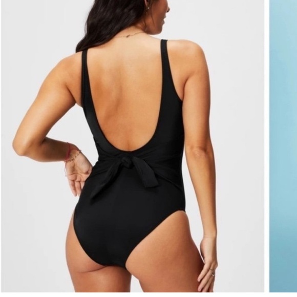 Fabletics Scoop Neck Tie Back Black One-Piece Swimsuit - Picture 2 of 8